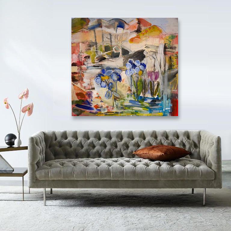 ‘Blue Tulips’ Large  Original Contemporary Landscape Mixed Media On Canvas  - Painting by Steven H. Rehfeld