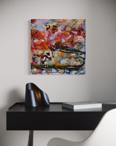 "Burning Passion" - Mixed Media Textured Abstract Artwork in Red and Blue