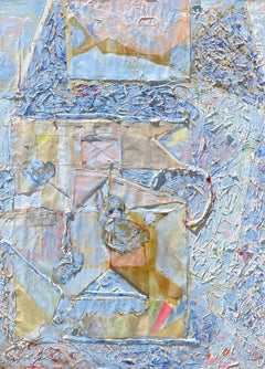 "Celeste en Azul" de Steven H. Rehfeld - Técnica mixta abstracta azul y amarilla