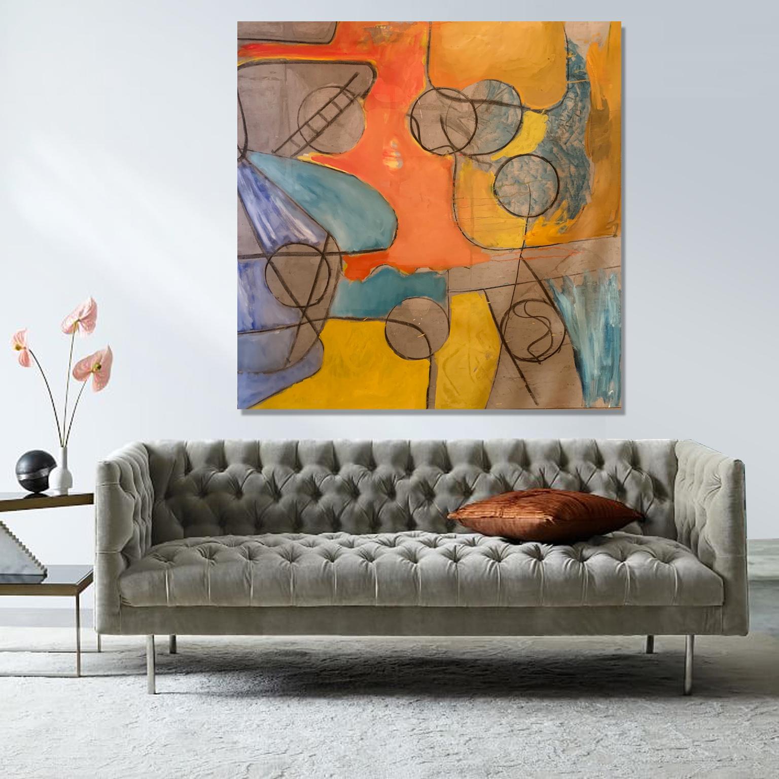 'Circles' by Steven H. Rehfeld - Large Blue, Yellow, and Orange Abstract Art For Sale 6