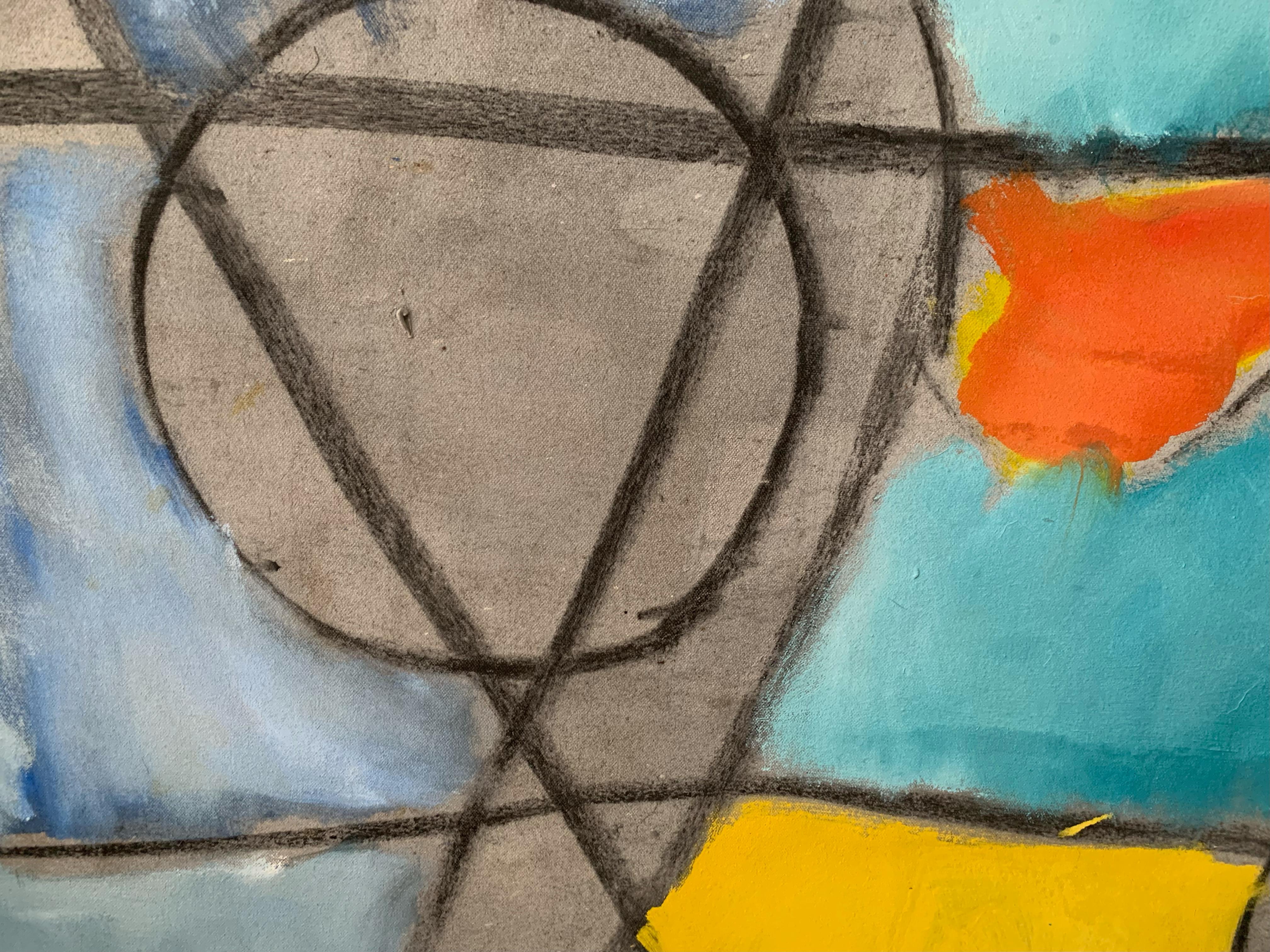 'Circles' by Steven H. Rehfeld - Large Blue, Yellow, and Orange Abstract Art For Sale 5