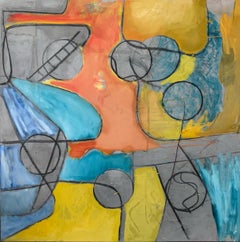 "Circles "Abstrait contemporain bleu, orange et jaune de Steven Rehfeld