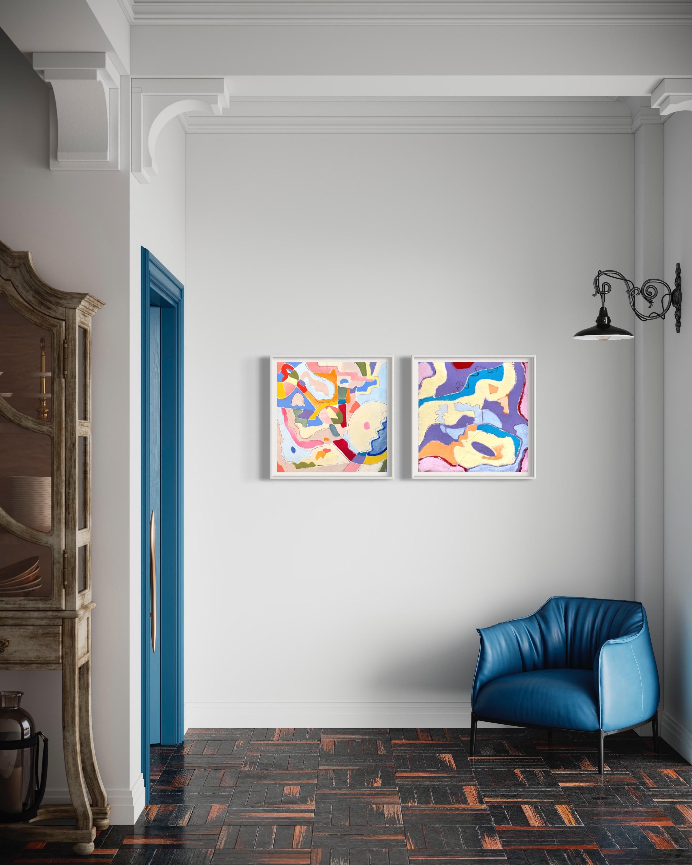 'Coastal' by Steven H. Rehfeld - Colorful Diptych Contemporary Abstract  For Sale 1