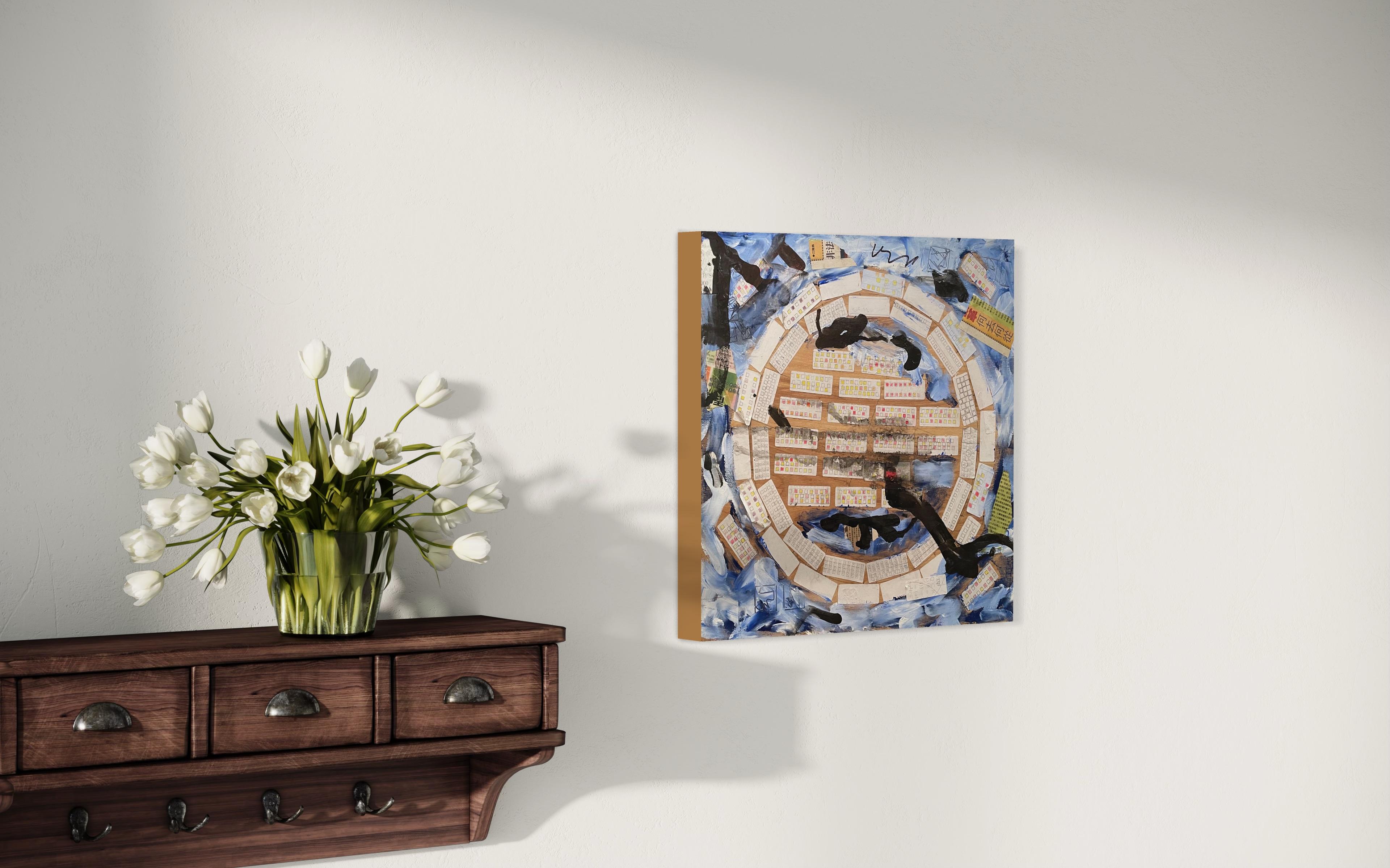 'Concentric' by Steven H. Rehfeld - Small White and Blue Geometric Abstract Art For Sale 10