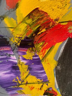 Solar" - Abstrait contemporain en techniques mixtes rouge, jaune et noir