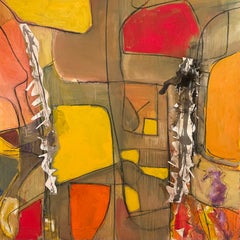 "Day at the Beach" Red, Yellow, and Orange Mixed Media Contemporary Abstract