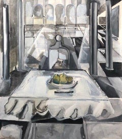 'Dinner Is Served' Still Life Art - Black & White Painting - Oil on Canvas