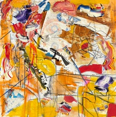 "Eclipse" - Abstracto grande en rojo, naranja y tonos tierra en técnica mixta texturizada