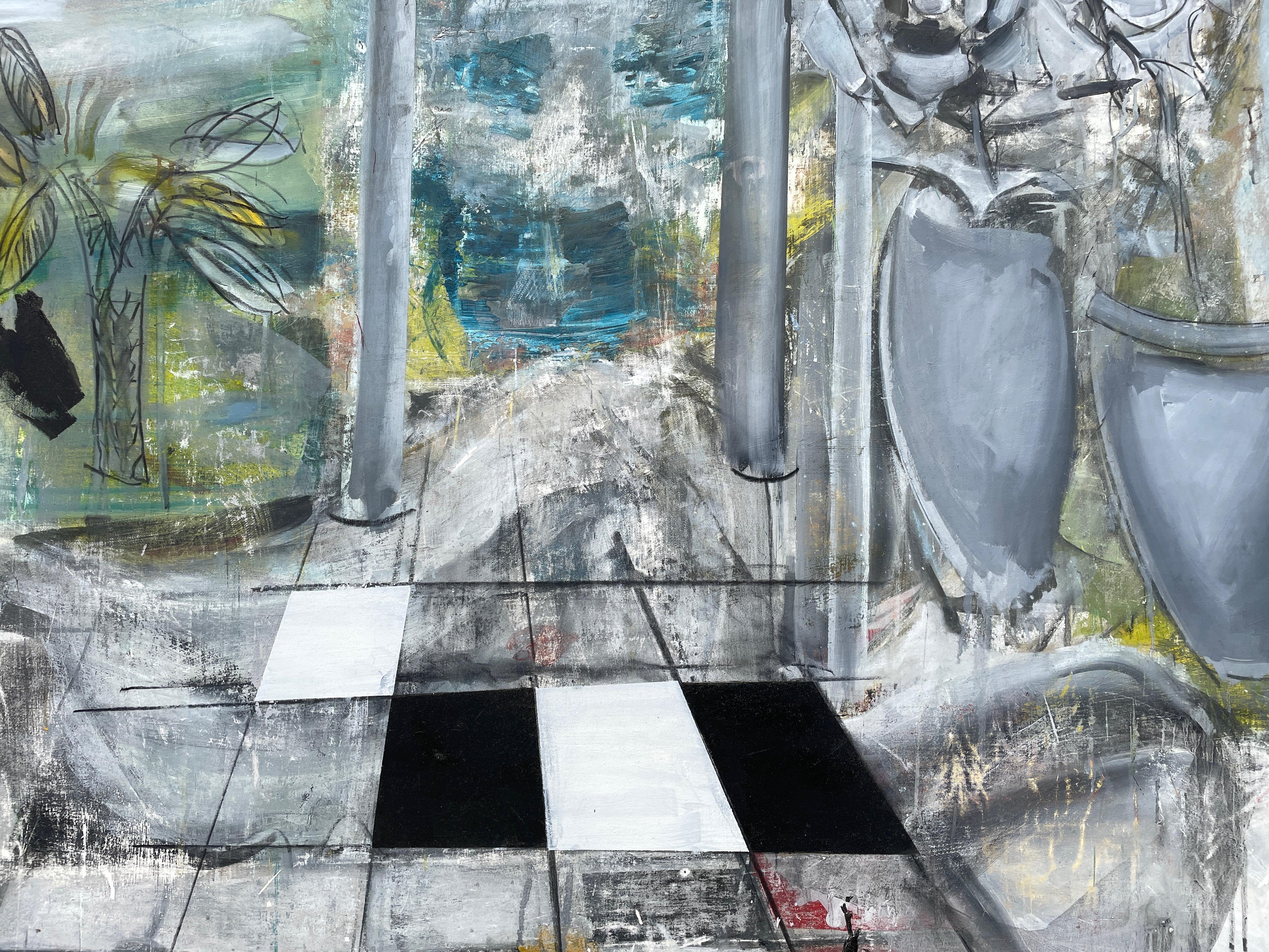 'Elysian Gardens' by Steven Rehfeld - Large Blue, Gray and Yellow Figurative Art For Sale 7
