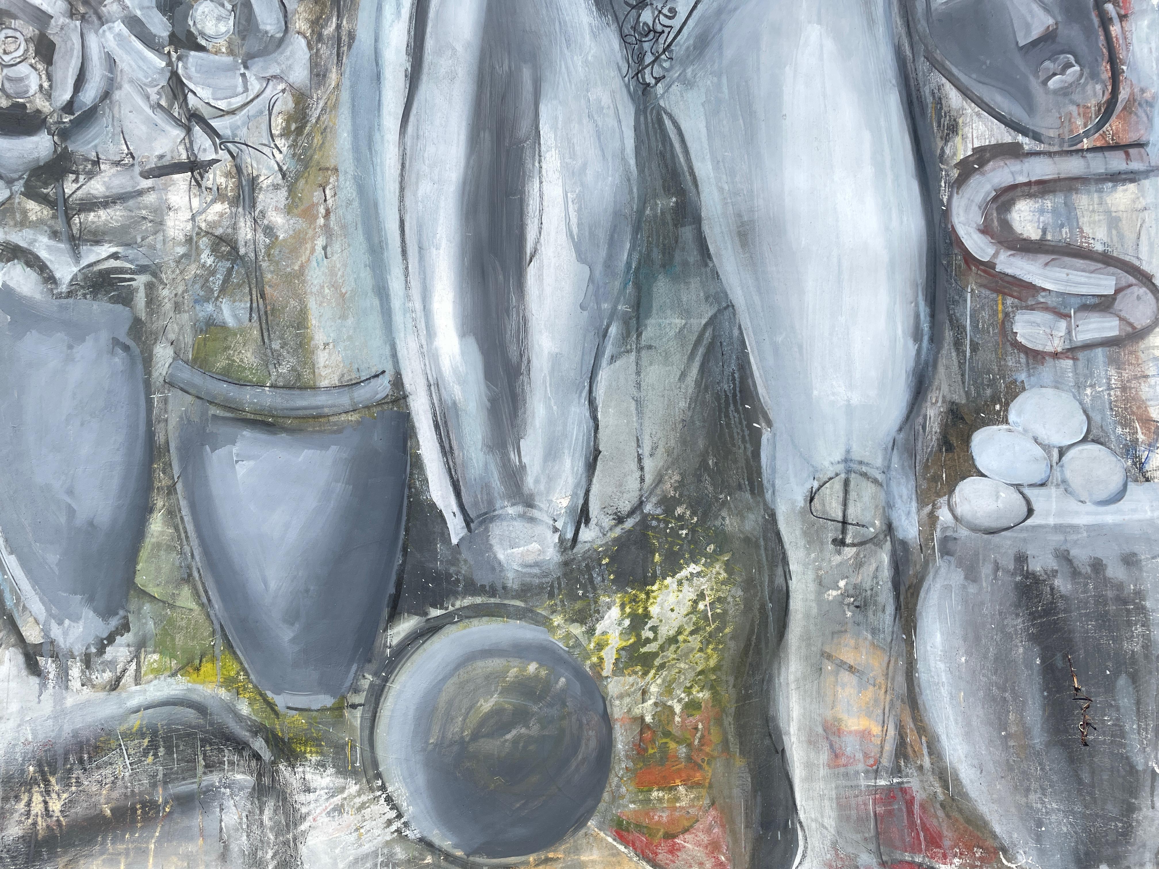 'Elysian Gardens' by Steven Rehfeld - Large Blue, Gray and Yellow Figurative Art For Sale 8