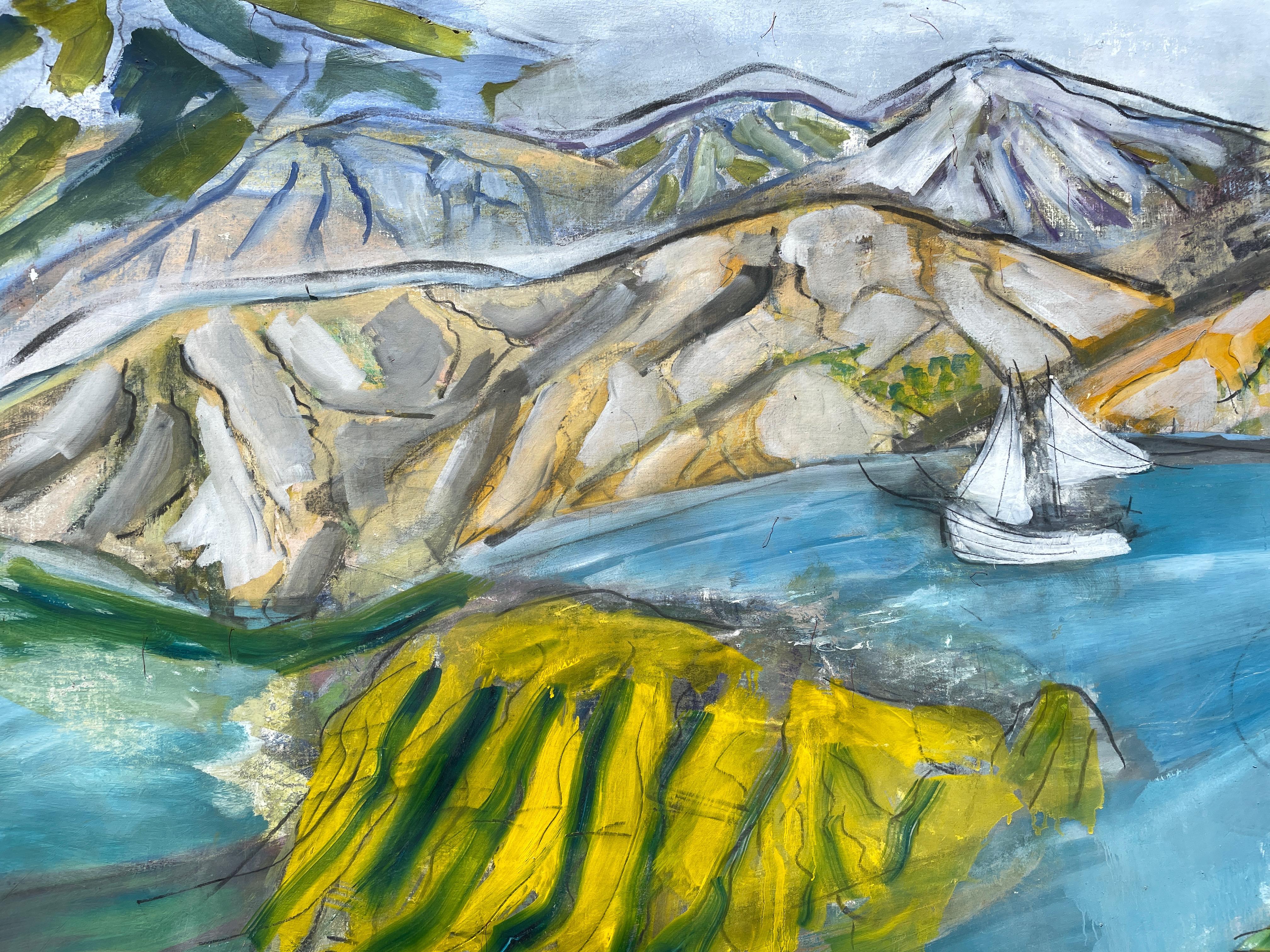 'Elysian Gardens' by Steven Rehfeld - Large Blue, Gray and Yellow Figurative Art For Sale 1