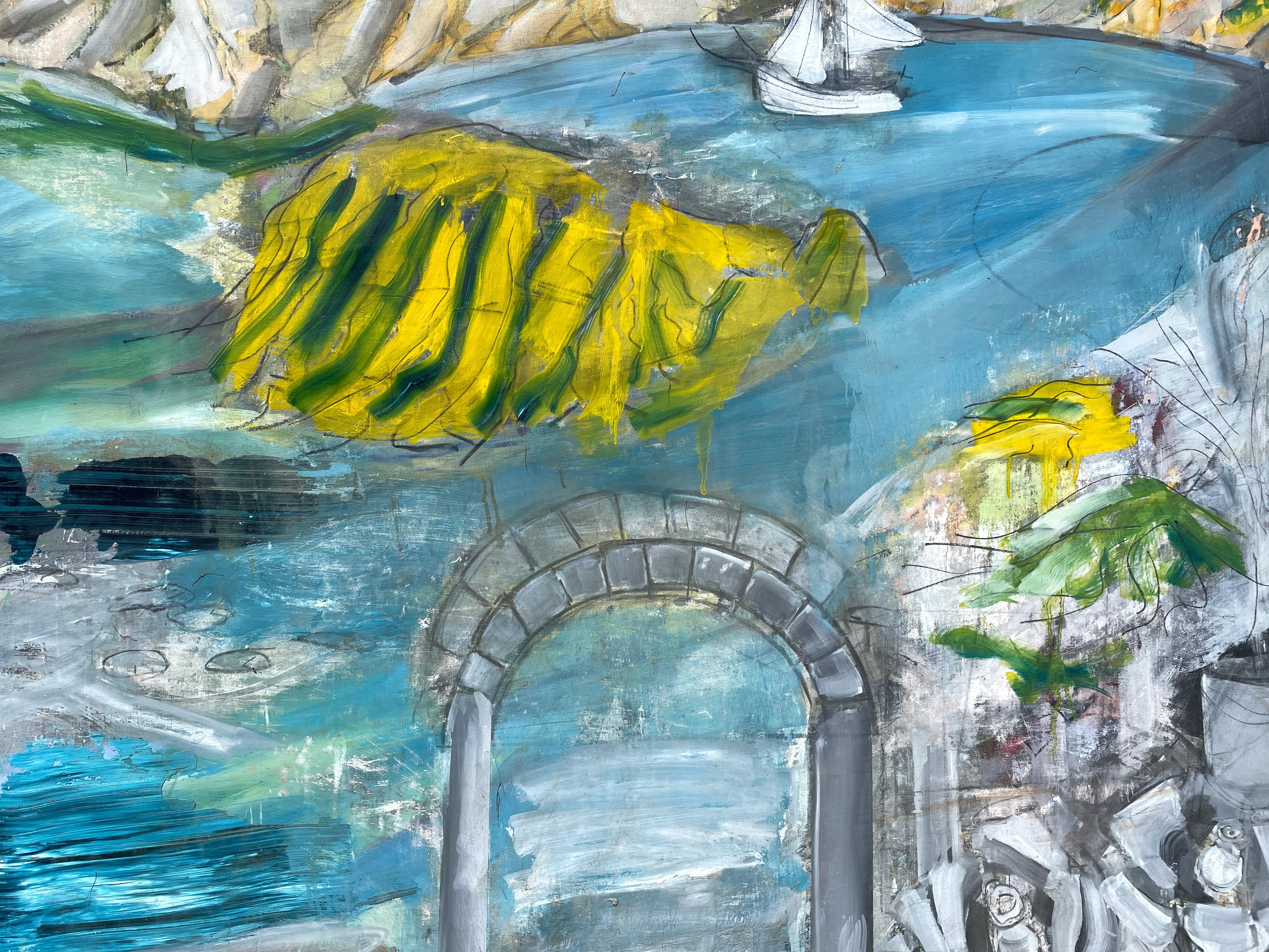'Elysian Gardens' by Steven Rehfeld - Large Blue, Gray and Yellow Figurative Art For Sale 2