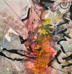 ‘Energy’ Orange/Pink/Black Mixed Media Colorful Contemporary Abstract By Steven