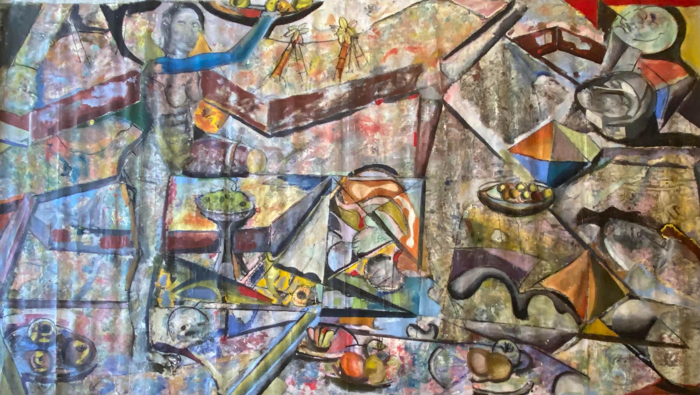 The Feast  - Très grande peinture abstraite contemporaine originale en techniques mixtes 