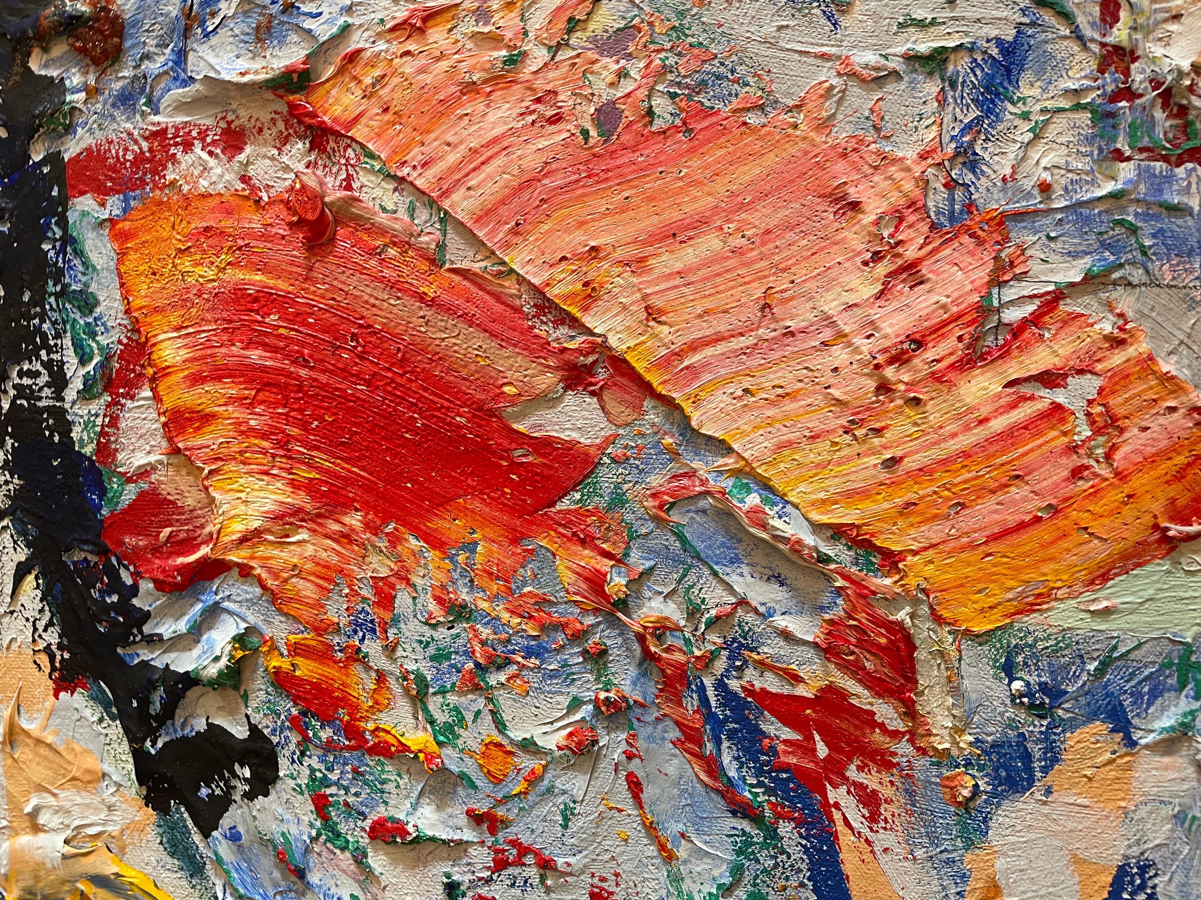 'Flow' Whiting/Blu/Rosso, tecnica mista astratta originale contemporanea su tela in vendita 2
