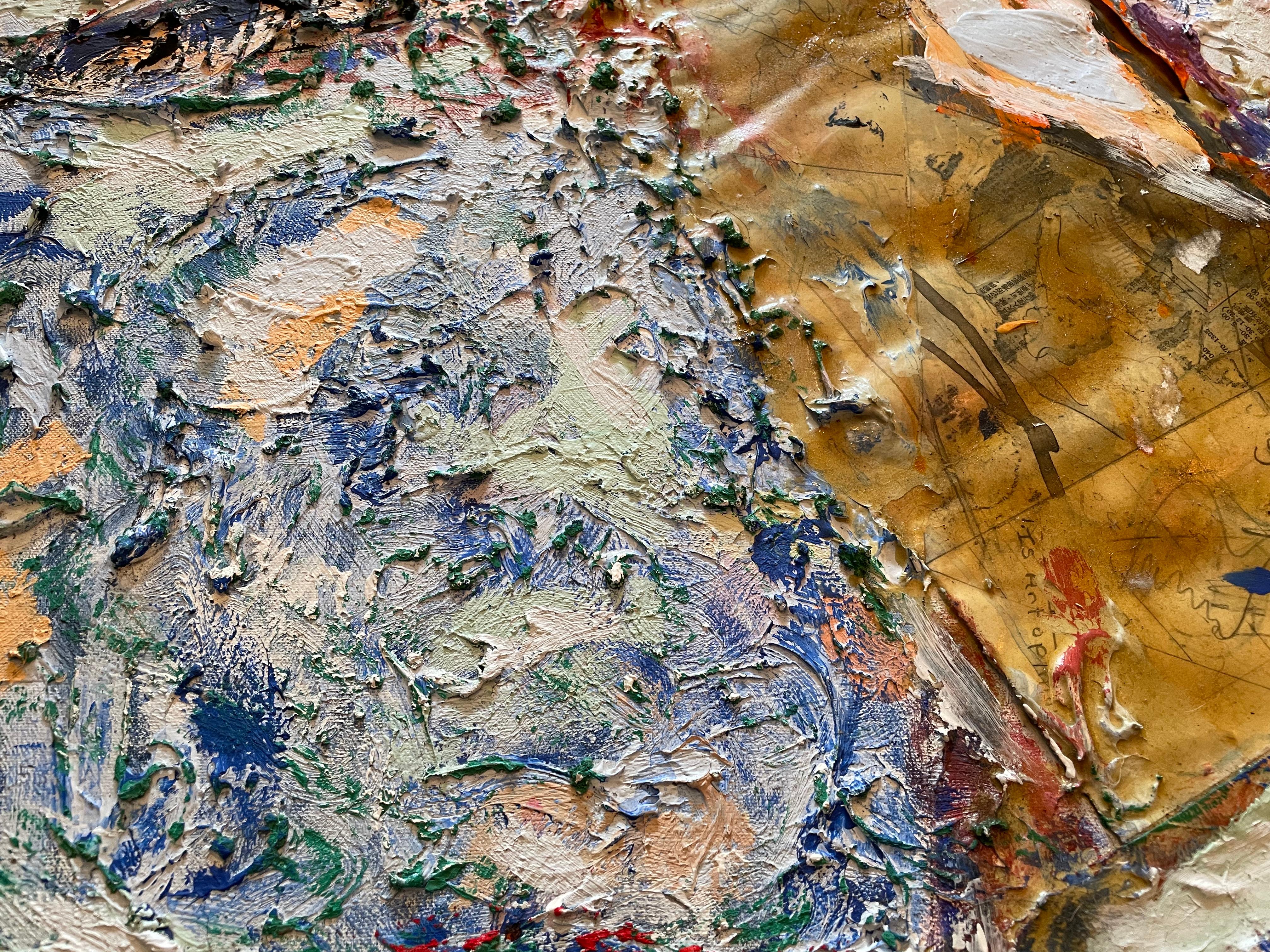 'Flow' Whiting/Blu/Rosso, tecnica mista astratta originale contemporanea su tela in vendita 5