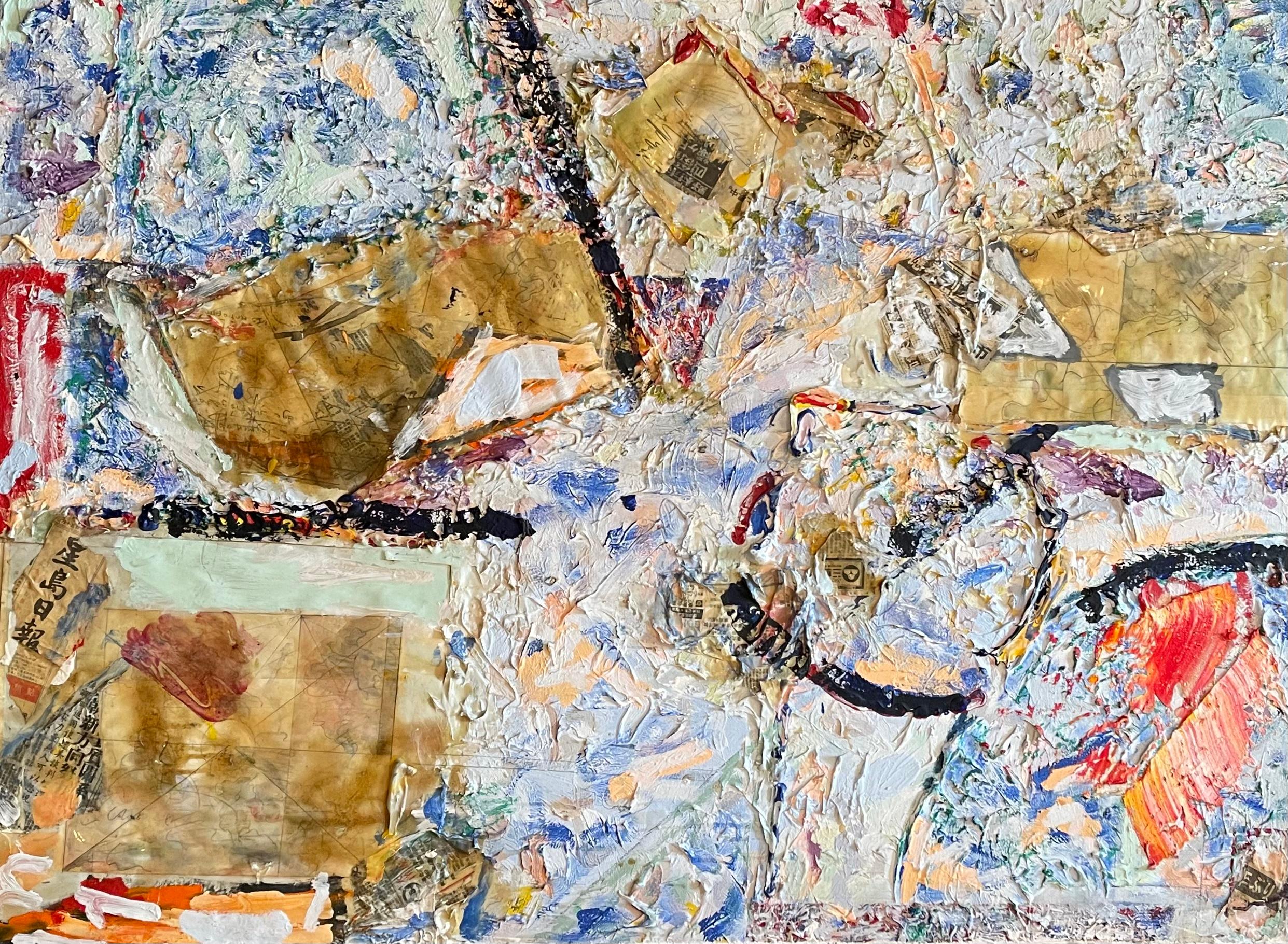 "Flow" Weiß/Blau/Rot Gemischte Medien Original Contemporary Abstract On Canvas