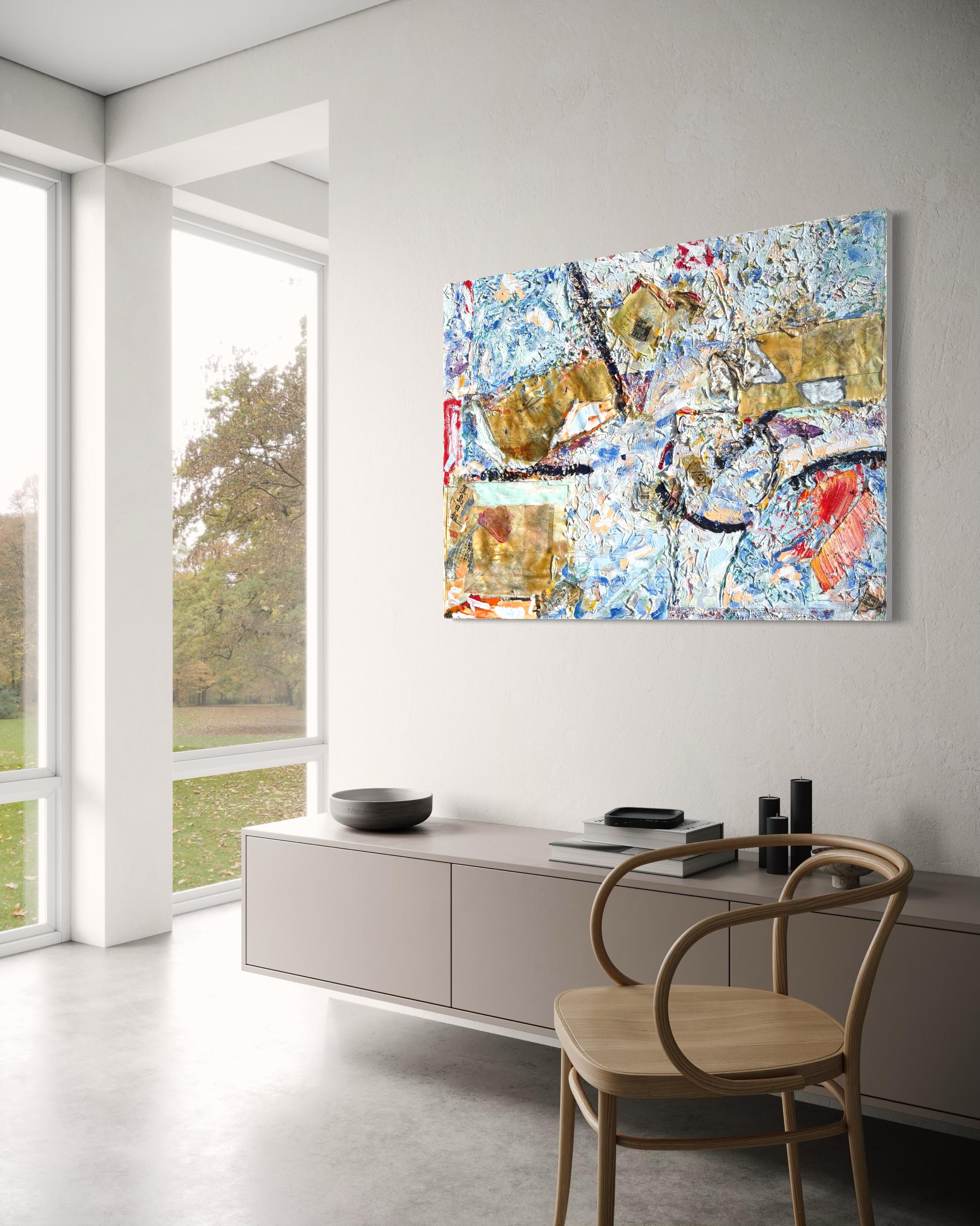 'Flow' Blanco/Azul/Rojo Técnica Mixta Original Abstracto Contemporáneo Sobre Lienzo en venta 13