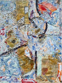 'Flow' Whiting/Blu/Rosso, tecnica mista astratta originale contemporanea su tela