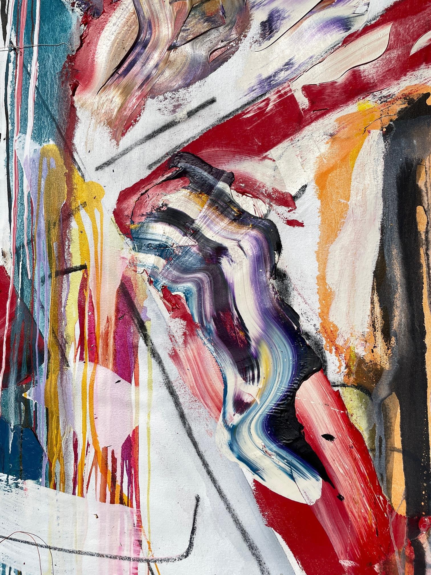 'Fluid Expression II' by Steven H. Rehfeld - Colorful Abstract on White Canvas For Sale 1