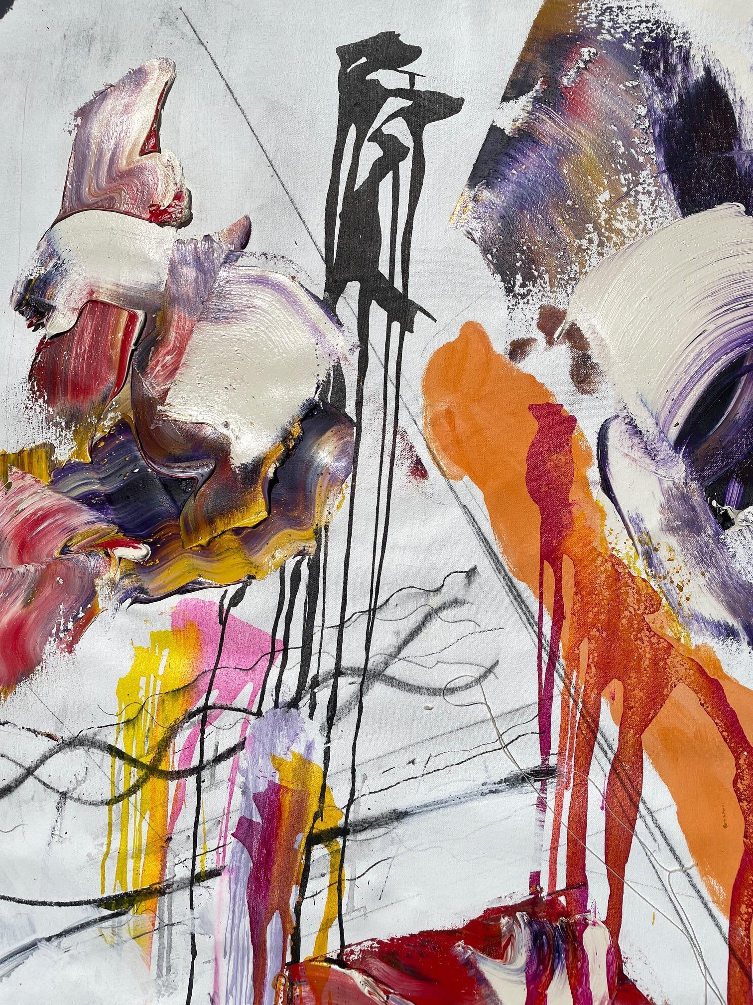 'Fluid Expression II' by Steven H. Rehfeld - Colorful Abstract on White Canvas For Sale 4