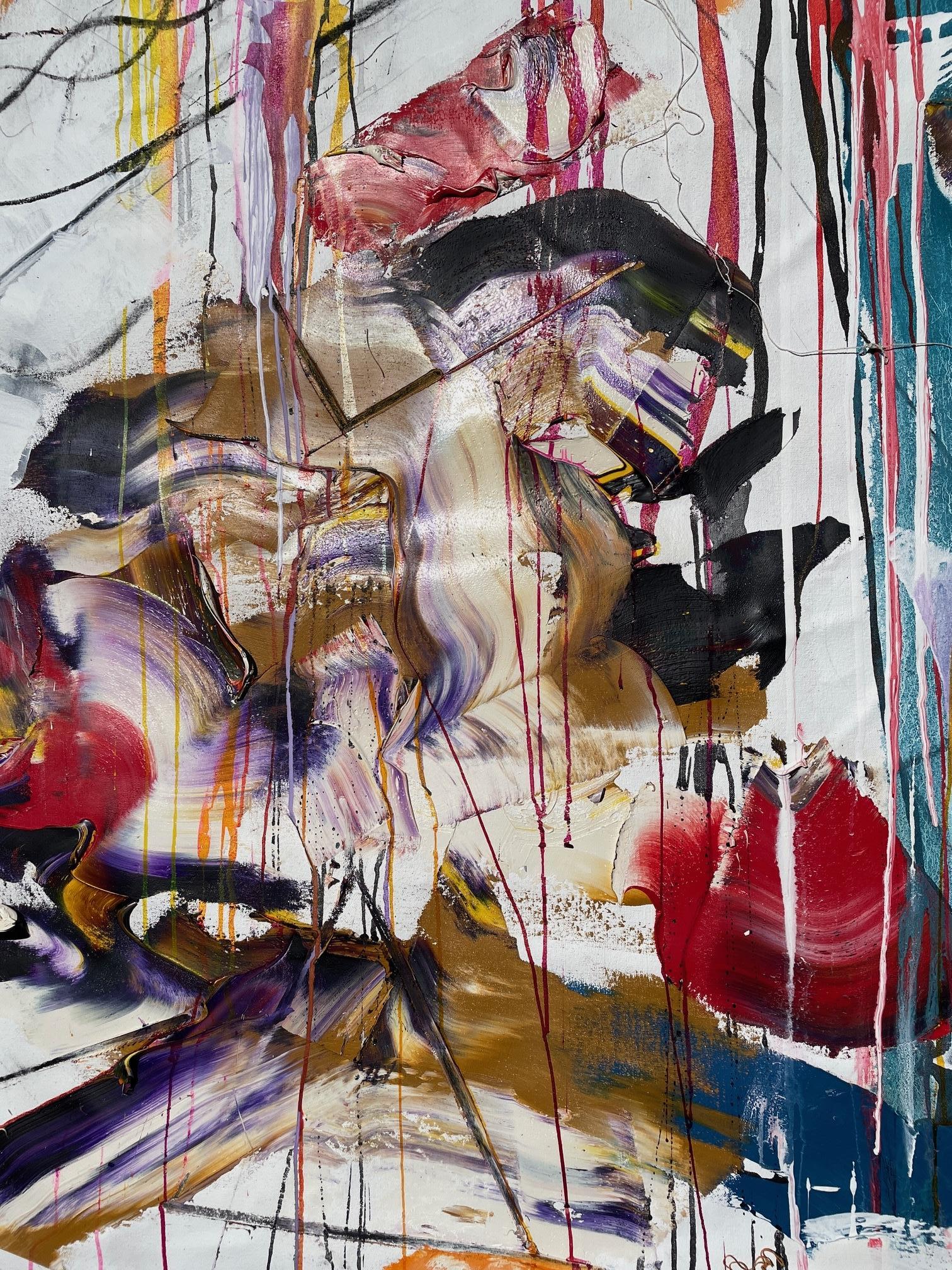 'Fluid Expression II' by Steven H. Rehfeld - Colorful Abstract on White Canvas For Sale 6