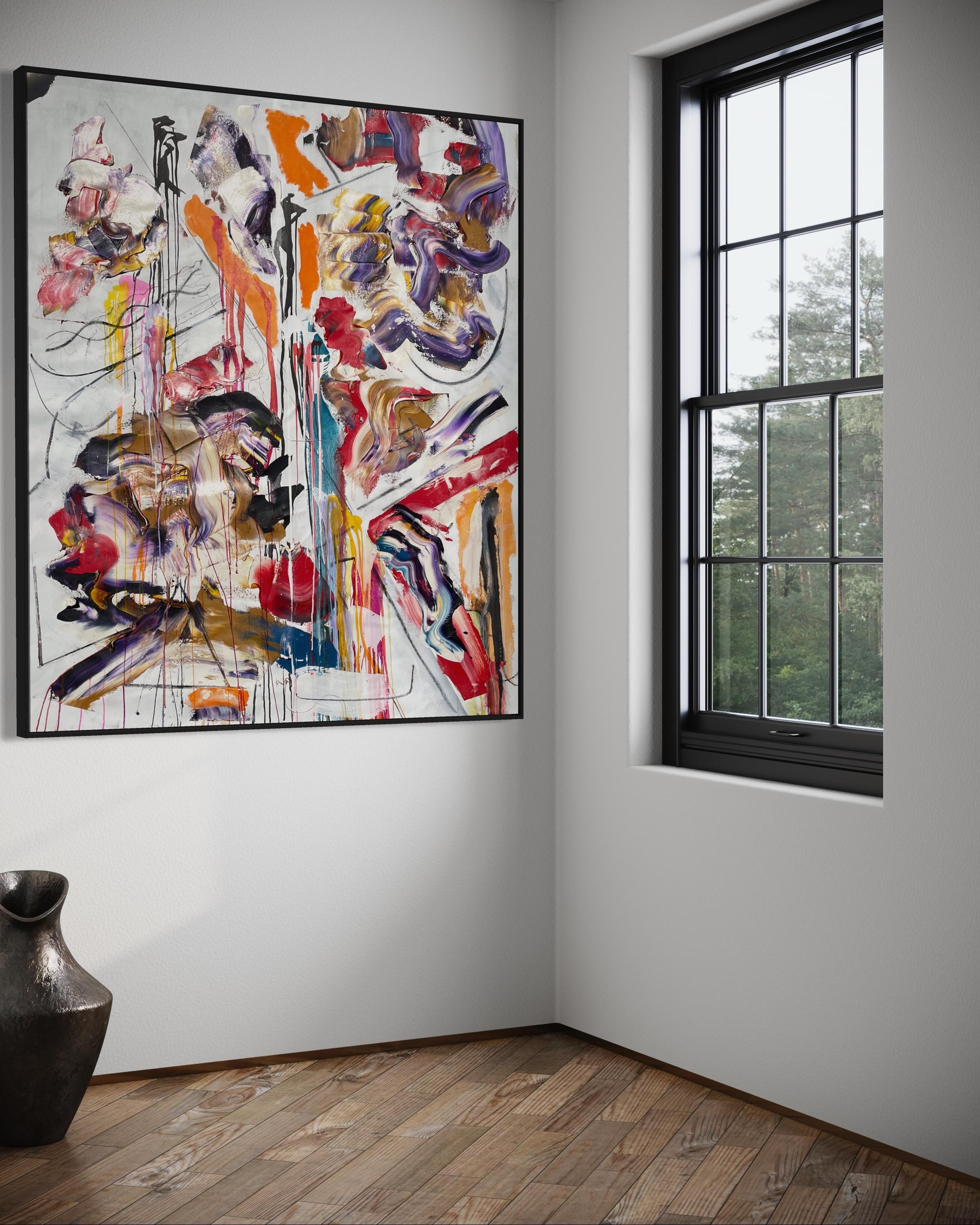 'Fluid Expression II' by Steven H. Rehfeld - Colorful Abstract on White Canvas For Sale 9