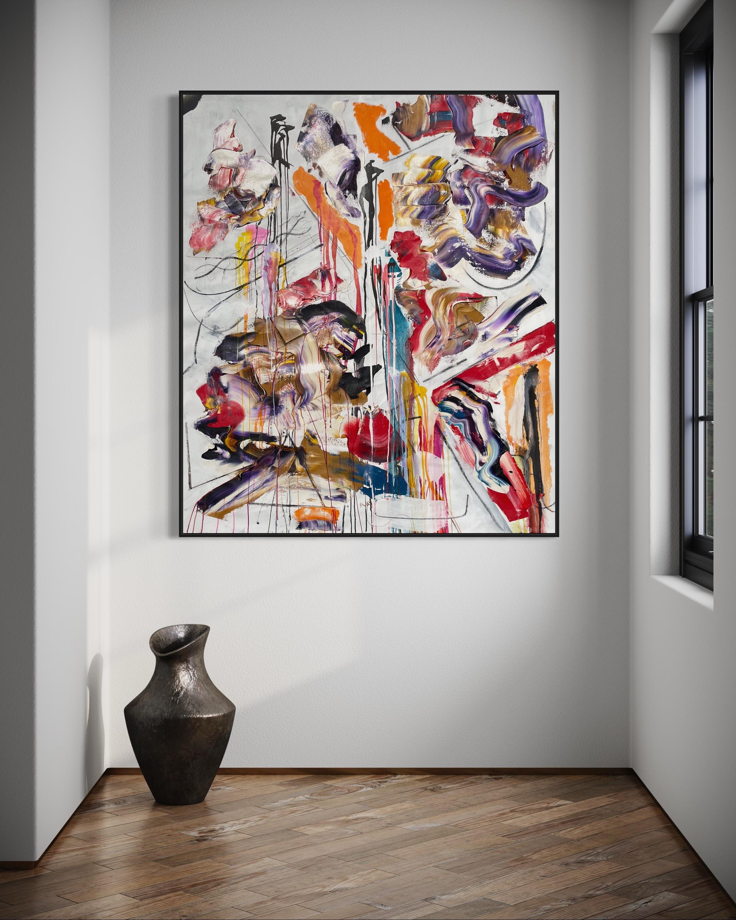 'Fluid Expression II' by Steven H. Rehfeld - Colorful Abstract on White Canvas For Sale 8