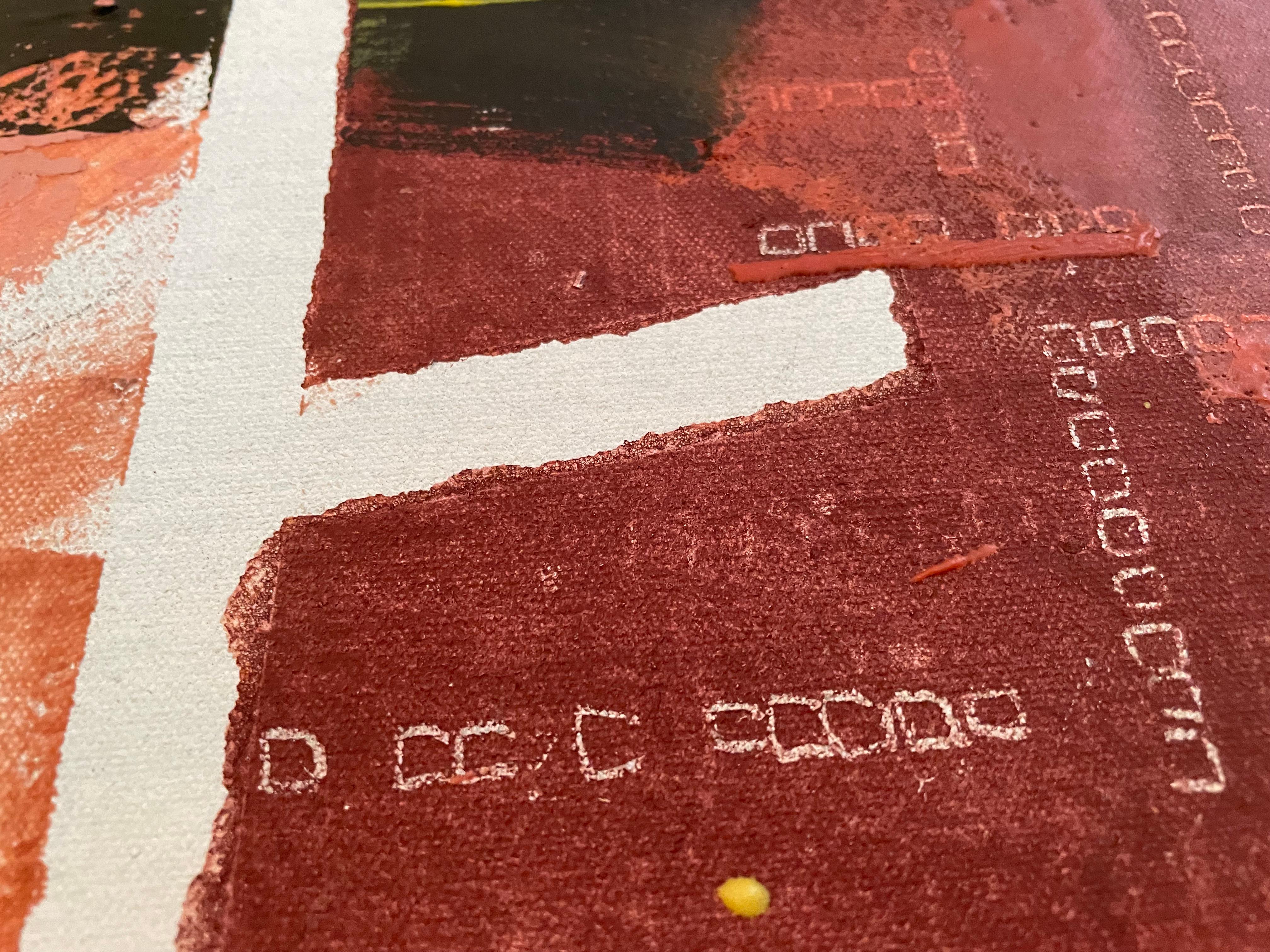 'Frammentato' - Pittura astratta contemporanea colorata rossa e marrone in vendita 1