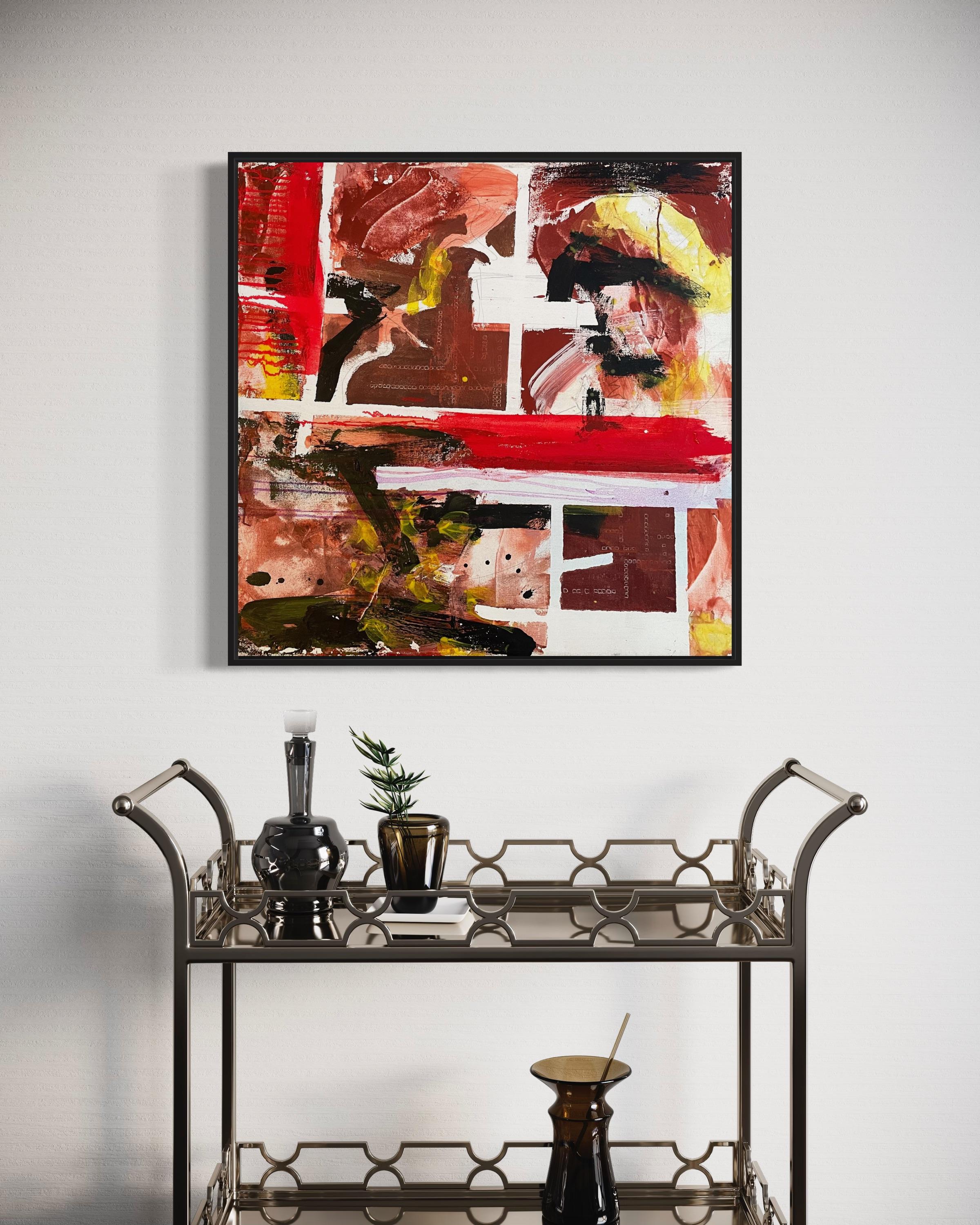 'Frammentato' - Pittura astratta contemporanea colorata rossa e marrone - Painting di Steven H. Rehfeld