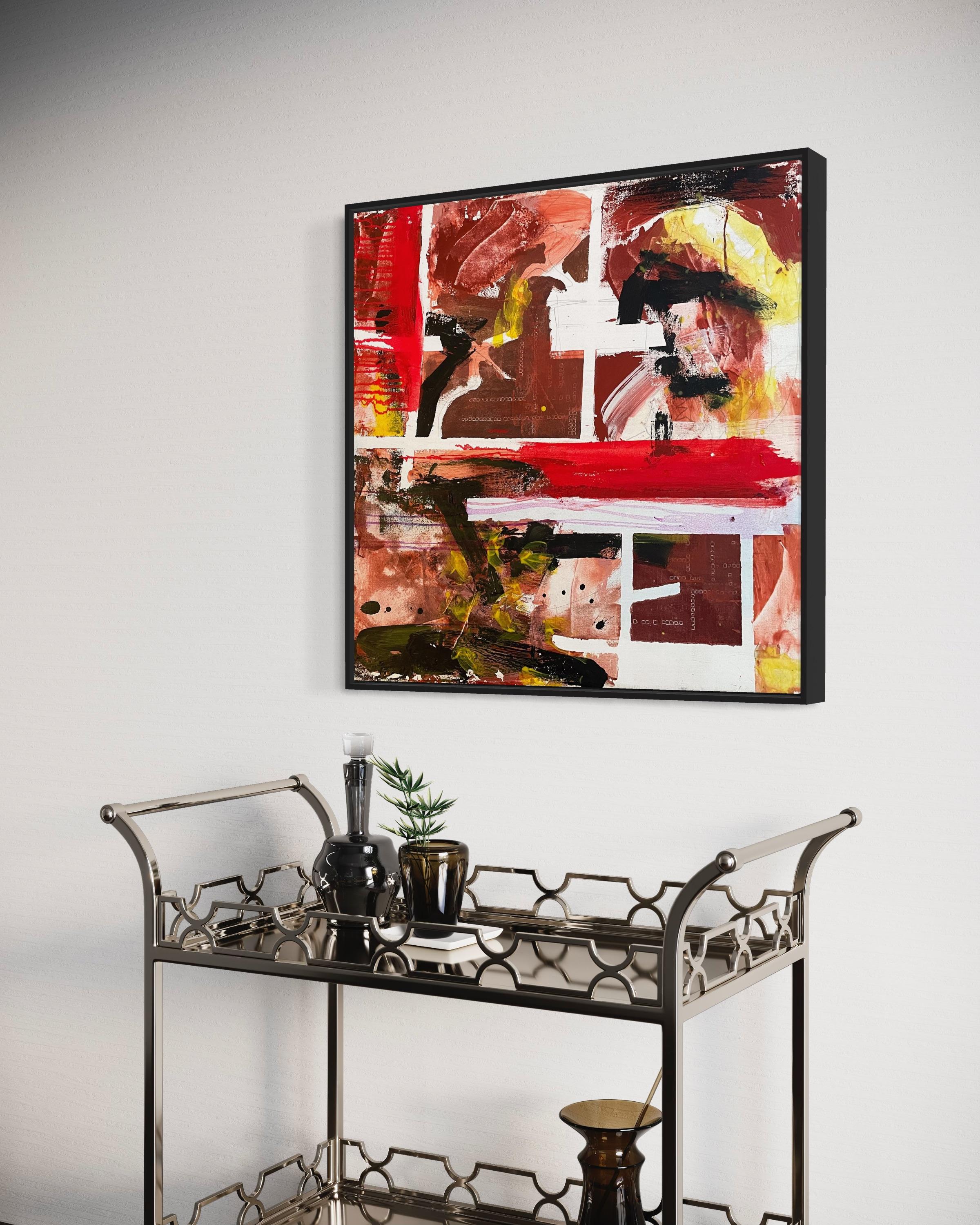 'Frammentato' - Pittura astratta contemporanea colorata rossa e marrone in vendita 2