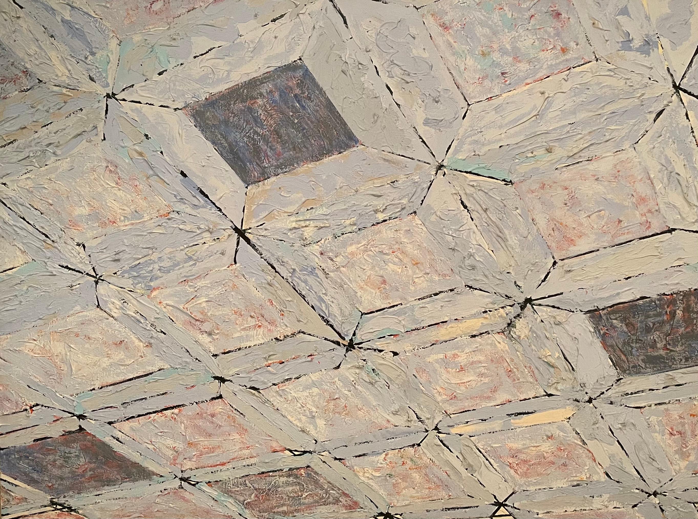 Steven H. Rehfeld Abstract Painting – "Geometrics" Weiß, Grau und Blau Geometrisch Gemischte Medien Contemporary Abstract 