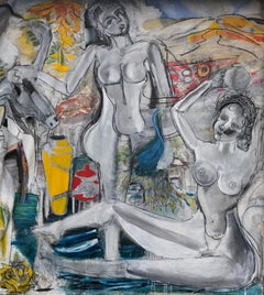 Peinture abstraite O/C 11 pieds x 11 pieds représentant des femmes figuratives contemporaines, par Steven