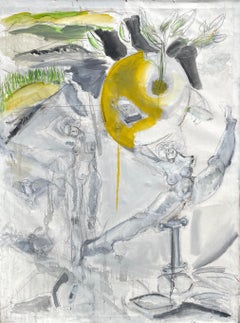 "Golden Apple" by Rehfeld - Contemporary Landscape Painting in Gray and Yellow