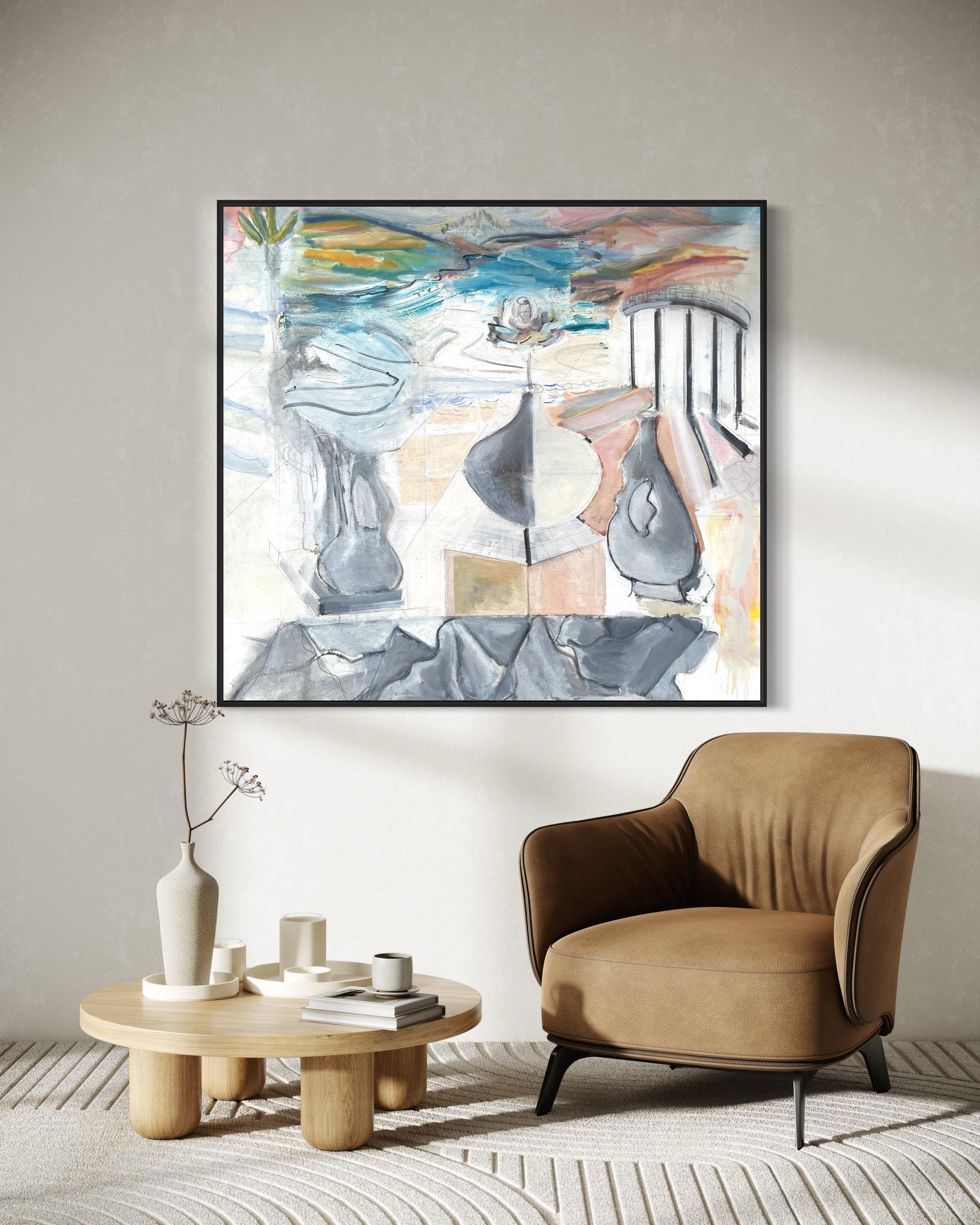 H.A. Stevens Rehfeld - Paesaggio in bianco, grigio, blu e verde - Painting di Steven H. Rehfeld