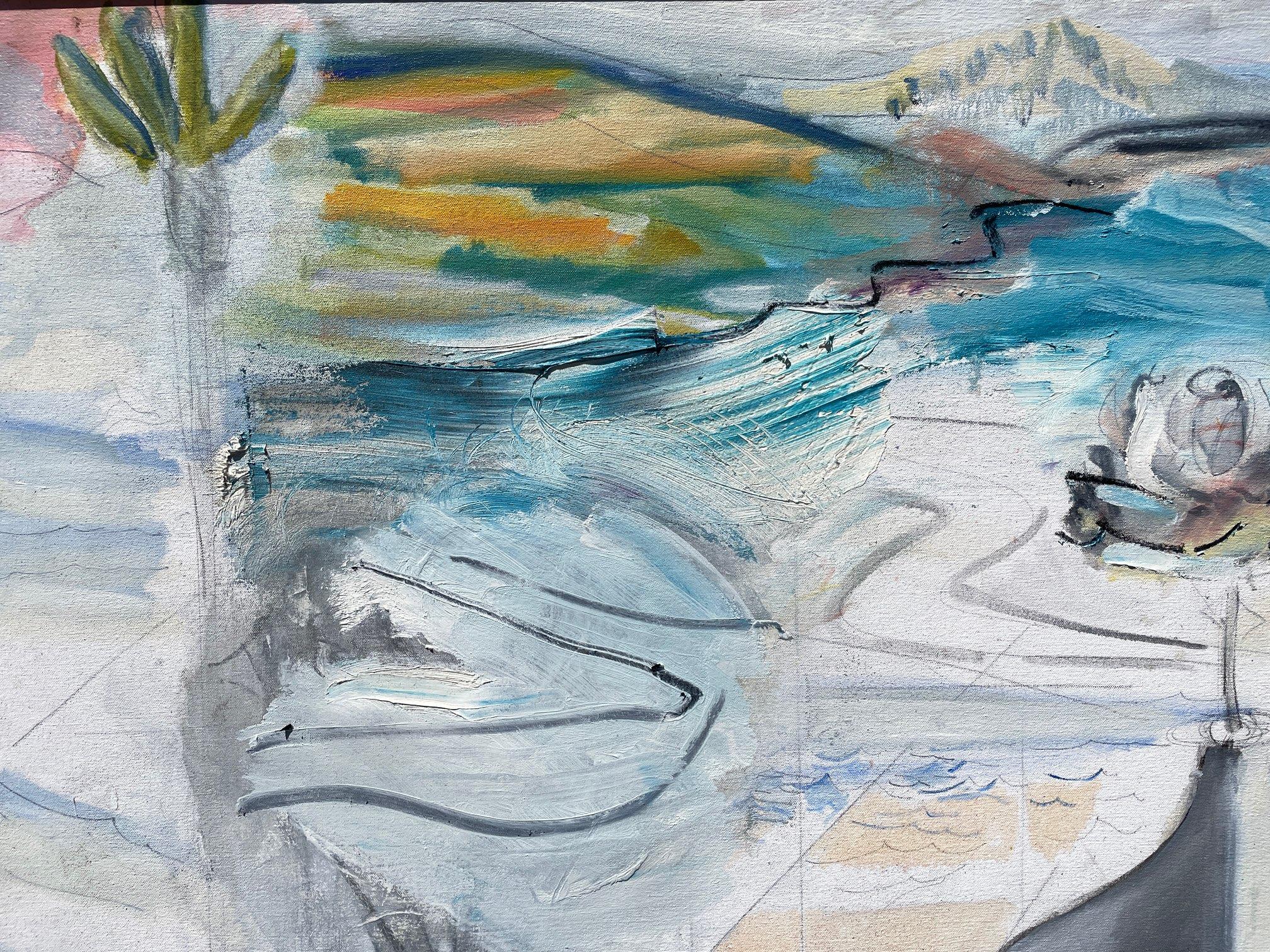 H.A. Stevens Rehfeld - Paesaggio in bianco, grigio, blu e verde - Painting Surrealismo di Steven H. Rehfeld