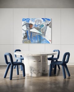 "Immaterialità" - Pittura figurativa surrealista contemporanea in blu e grigio