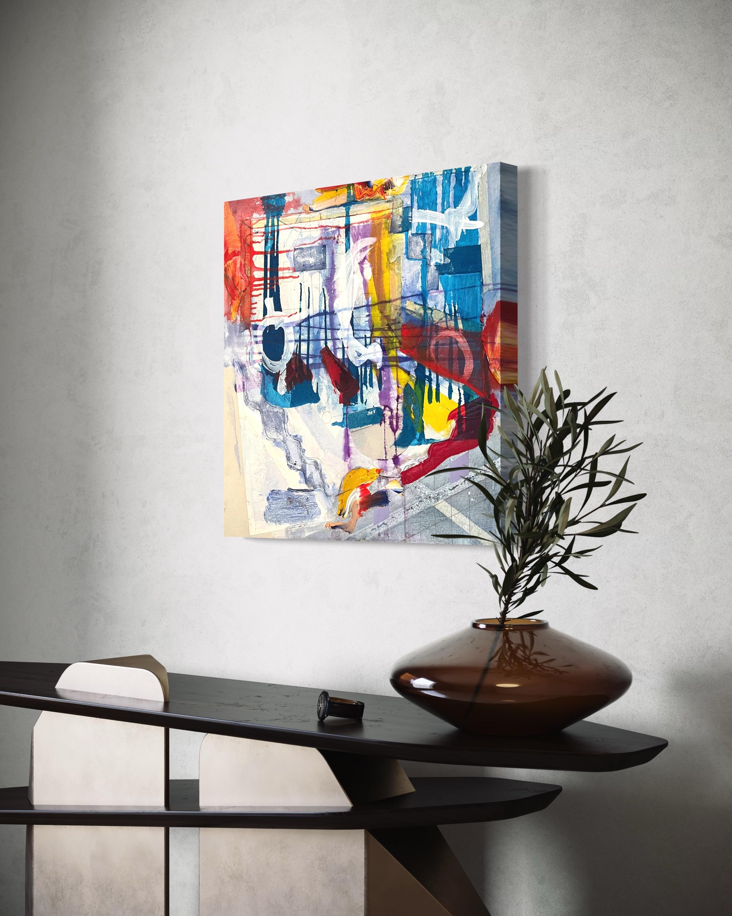 « Interplay » de Steven H. Rehfeld - œuvre d'art abstraite blanche, bleue, rouge et jaune en vente 9