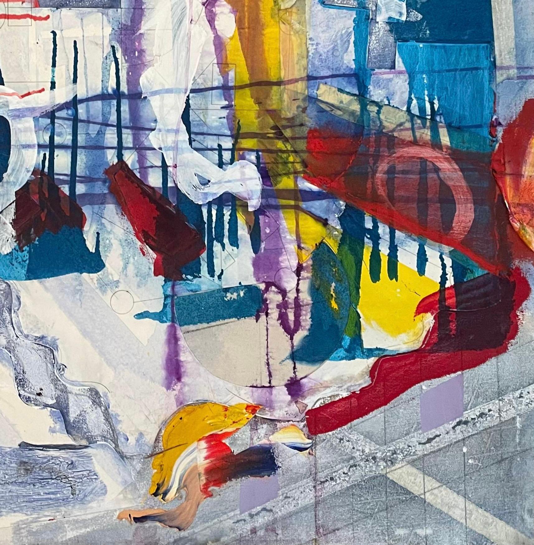 « Interplay » de Steven H. Rehfeld - œuvre d'art abstraite blanche, bleue, rouge et jaune en vente 2