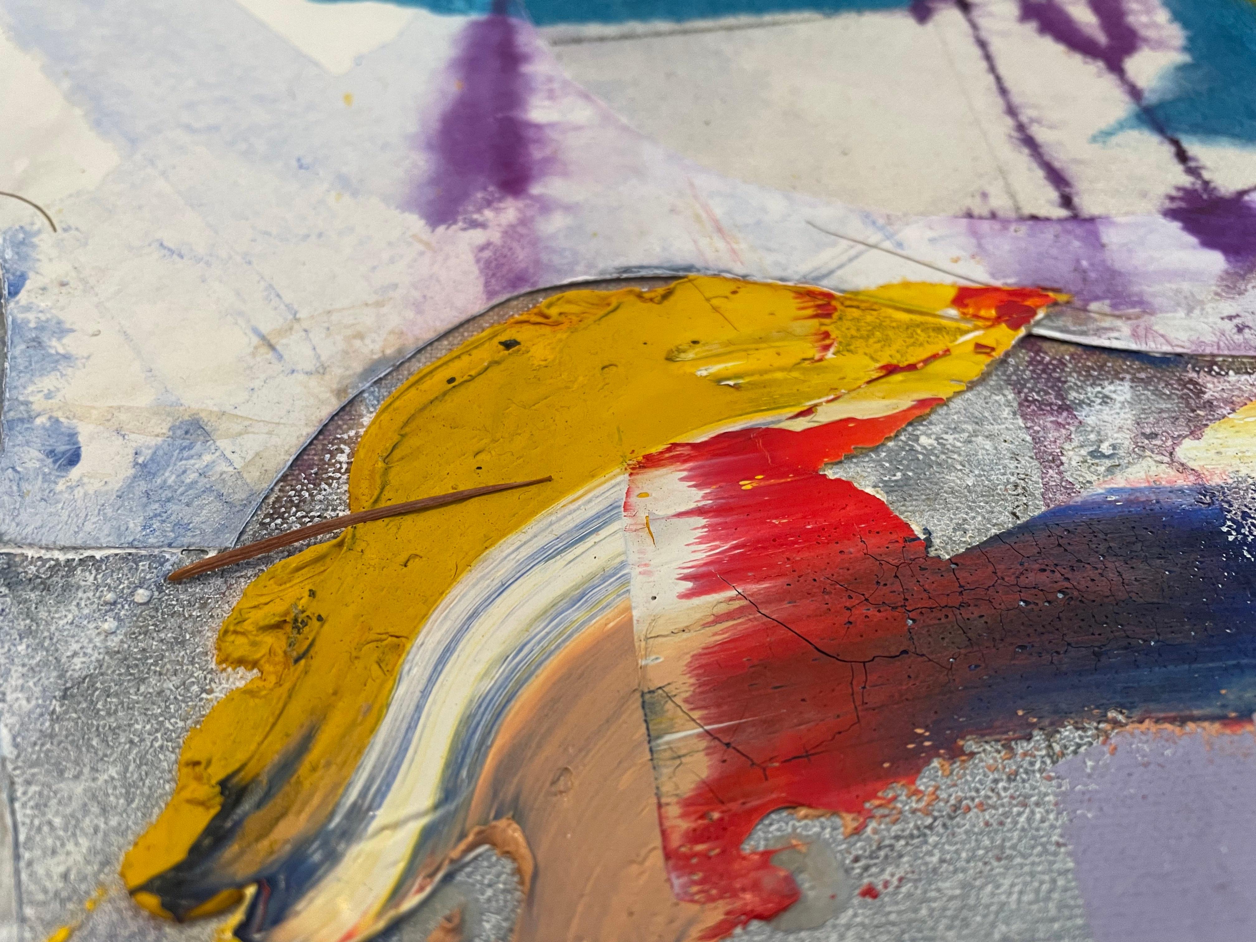 „Interplay“ von Steven H. Rehfeld – farbenfrohes, kleines, abstraktes Mixed Media-Gemälde  im Angebot 3