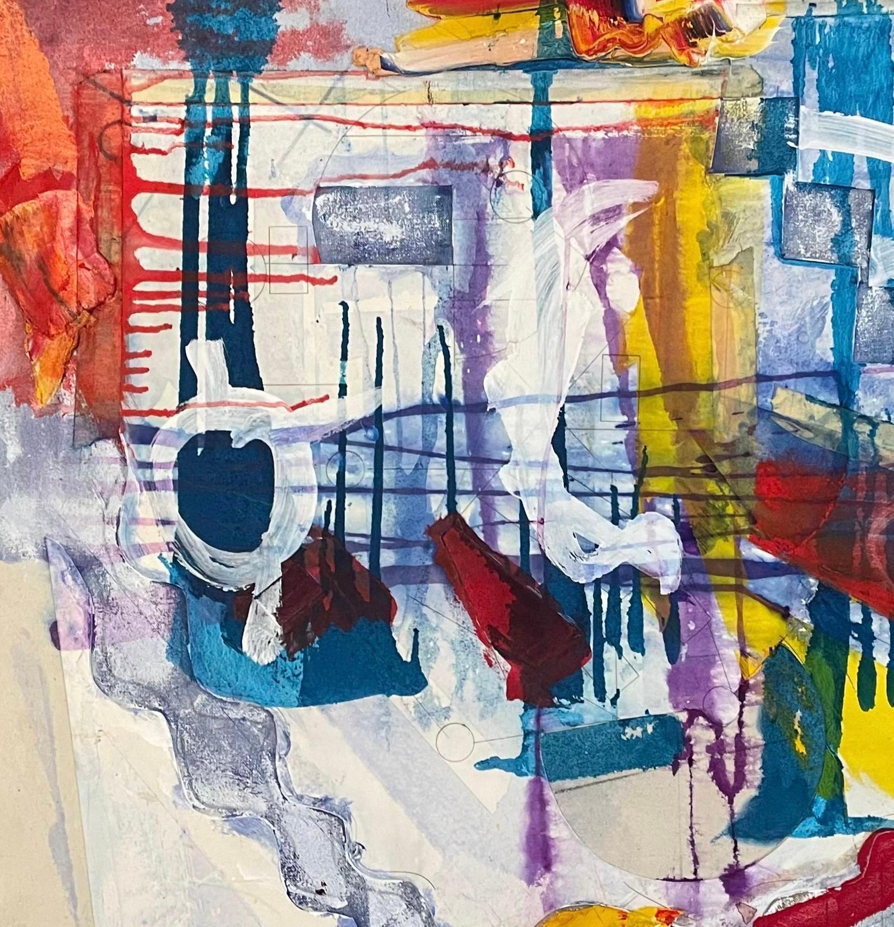 « Interplay » de Steven H. Rehfeld - œuvre d'art abstraite blanche, bleue, rouge et jaune en vente 4