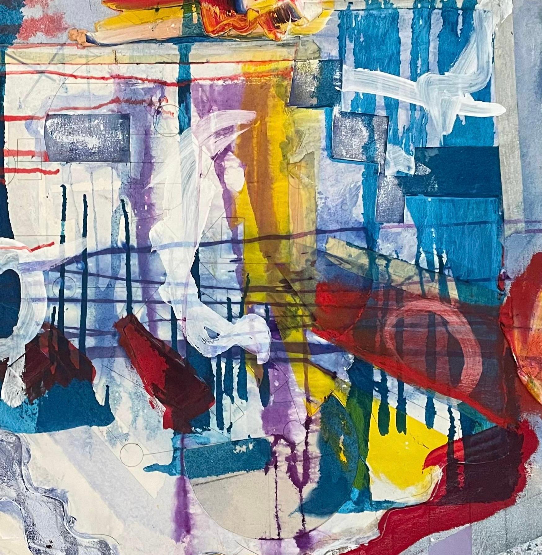 « Interplay » de Steven H. Rehfeld - œuvre d'art abstraite blanche, bleue, rouge et jaune en vente 6