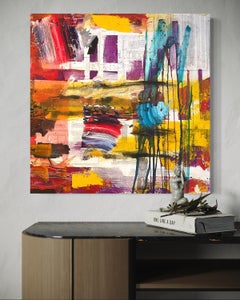 "Kinetische Energie" - Brilliante abstrakte Mischtechnik in Rot und Gelb