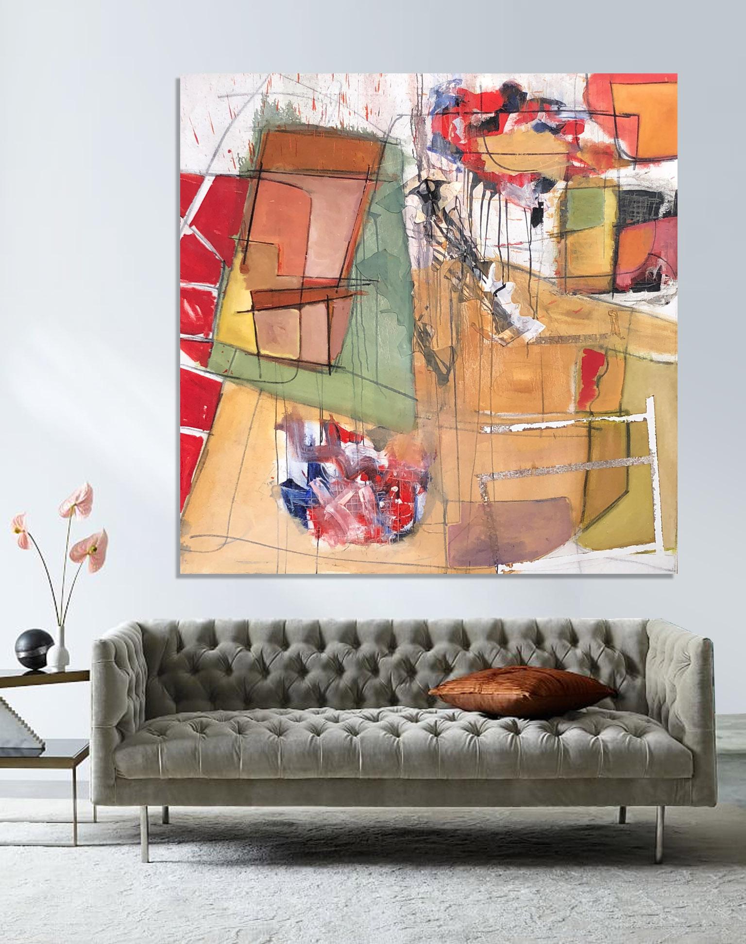Untitled  Large Contemporary abstract Mixed Media On Canvas by Steven - Painting by Steven H. Rehfeld