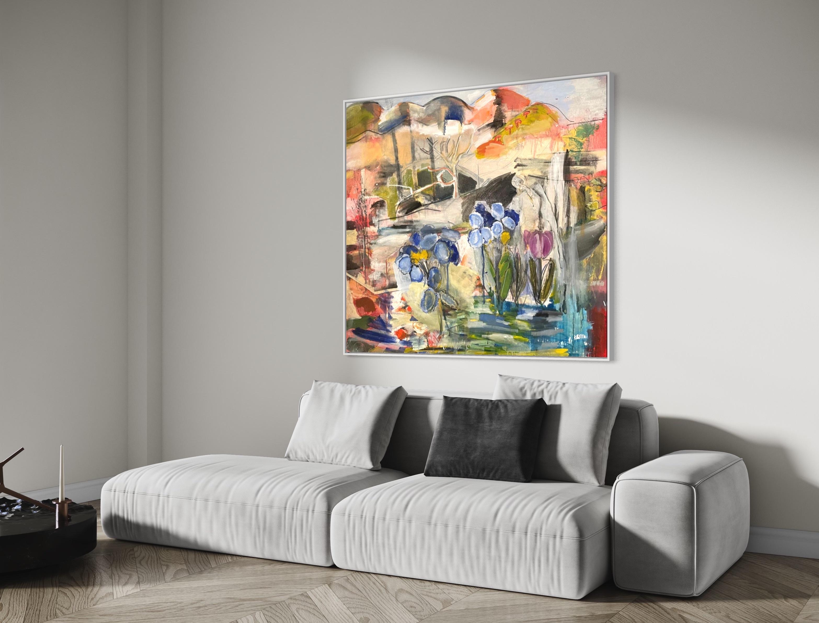 'Fiori di maggio' - Paesaggio astratto contemporaneo colorato a tecnica mista in vendita 2