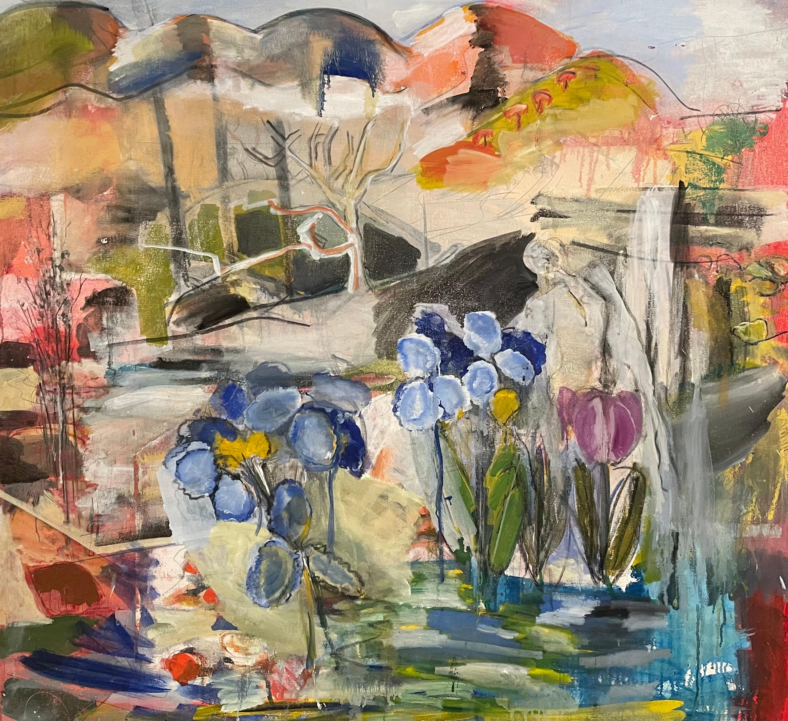 Steven H. Rehfeld Abstract Painting - "May Flowers" Mixed Media Colorful Contemporary Abstract Landscape