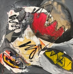Luna' Abstracto contemporáneo en técnica mixta negro, rojo y gris por S. Rehfeld