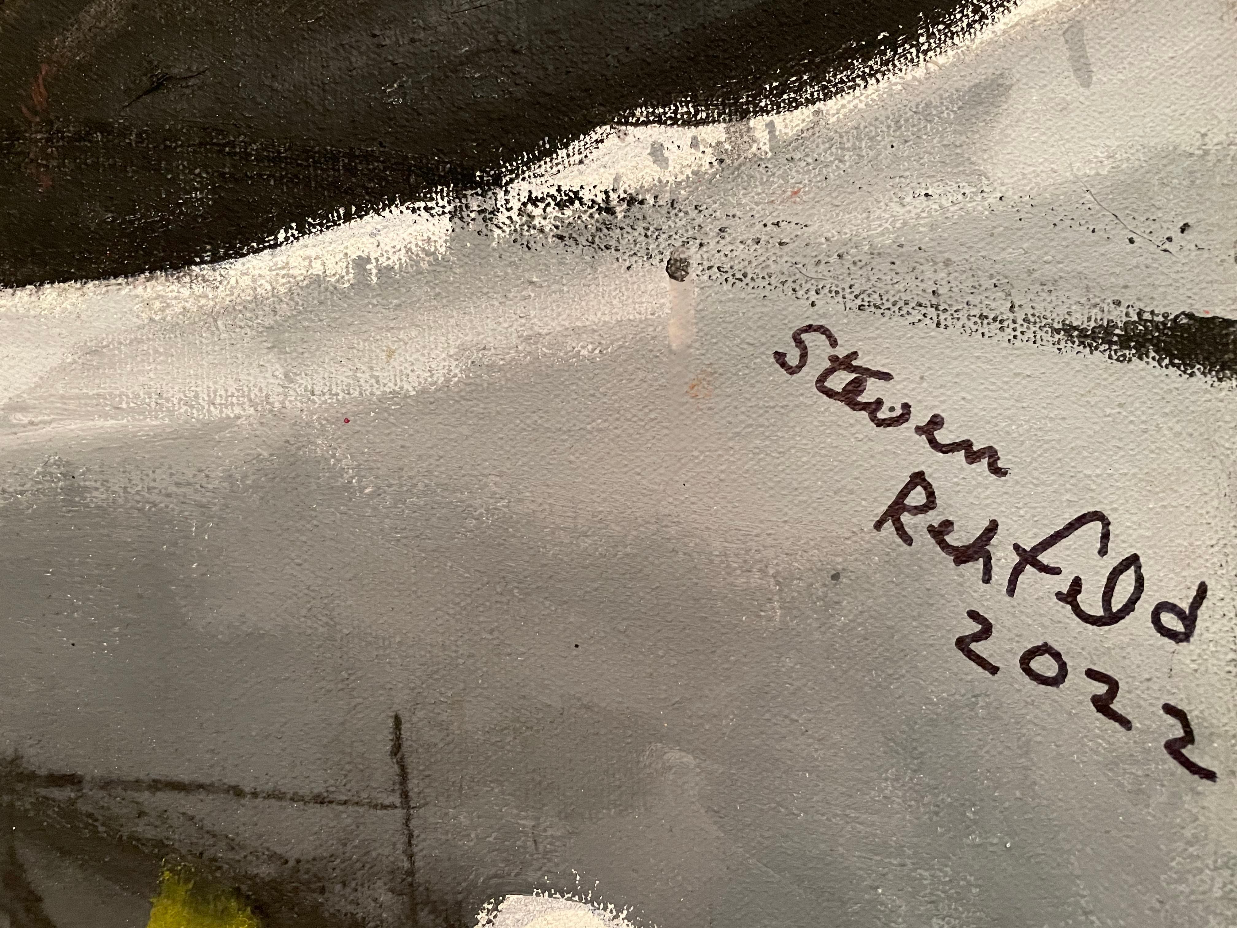 'Moon' Nero, rosso e grigio, tecnica mista astratta contemporanea di S. Rehfeld in vendita 3