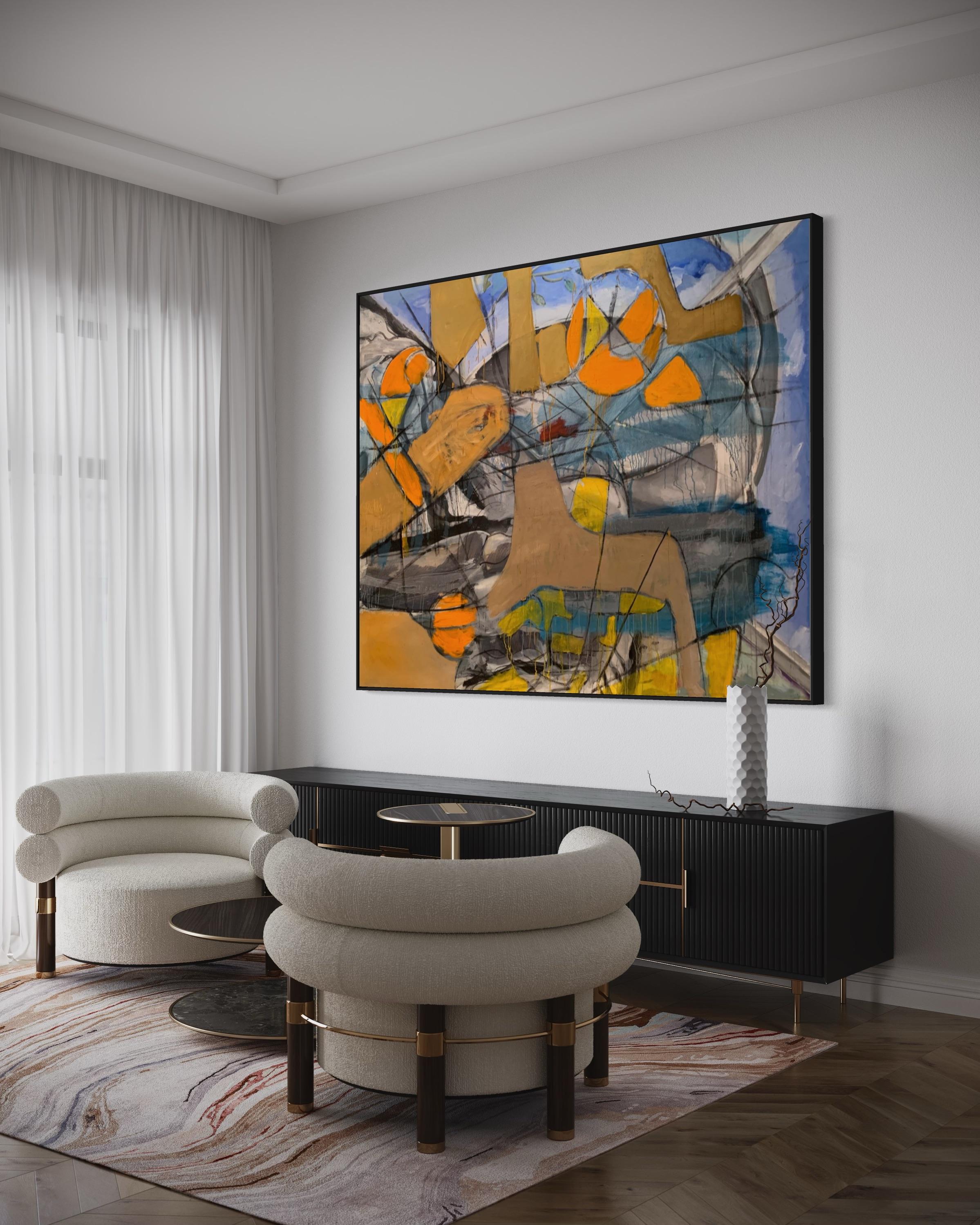 'Oasis' di Steven H. Rehfeld - Astratto contemporaneo arancione e blu molto grande in vendita 9
