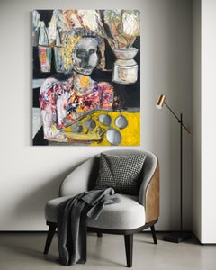 "Offerings" by Steven H. Rehfeld - Black, Gray, and Yellow Figurative Painting